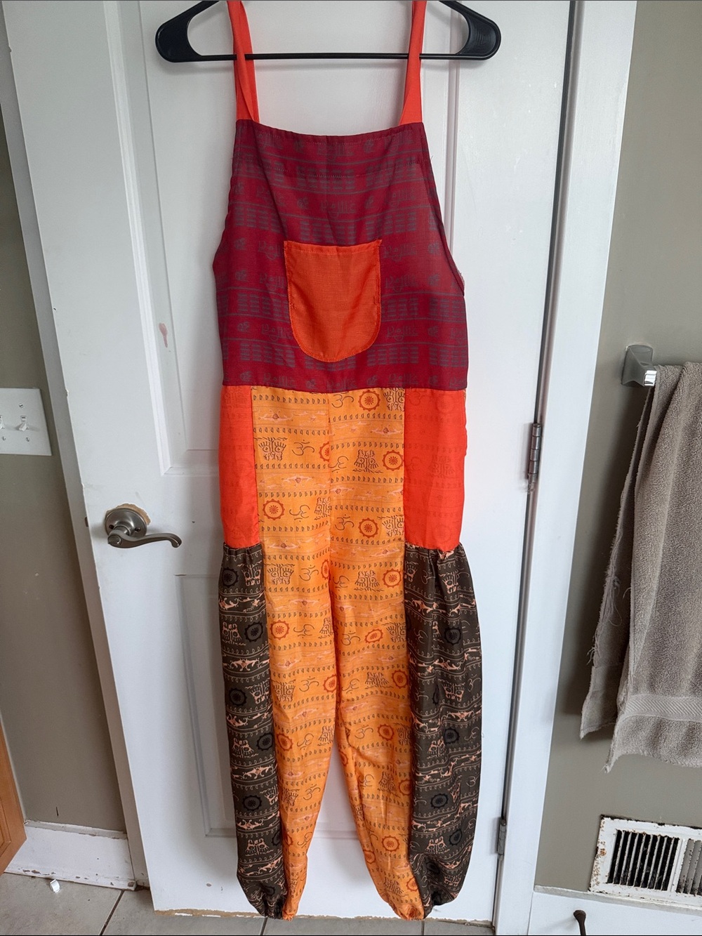Boho Colorblock Women's Jumpsuit in Orange, Maroon & Brown